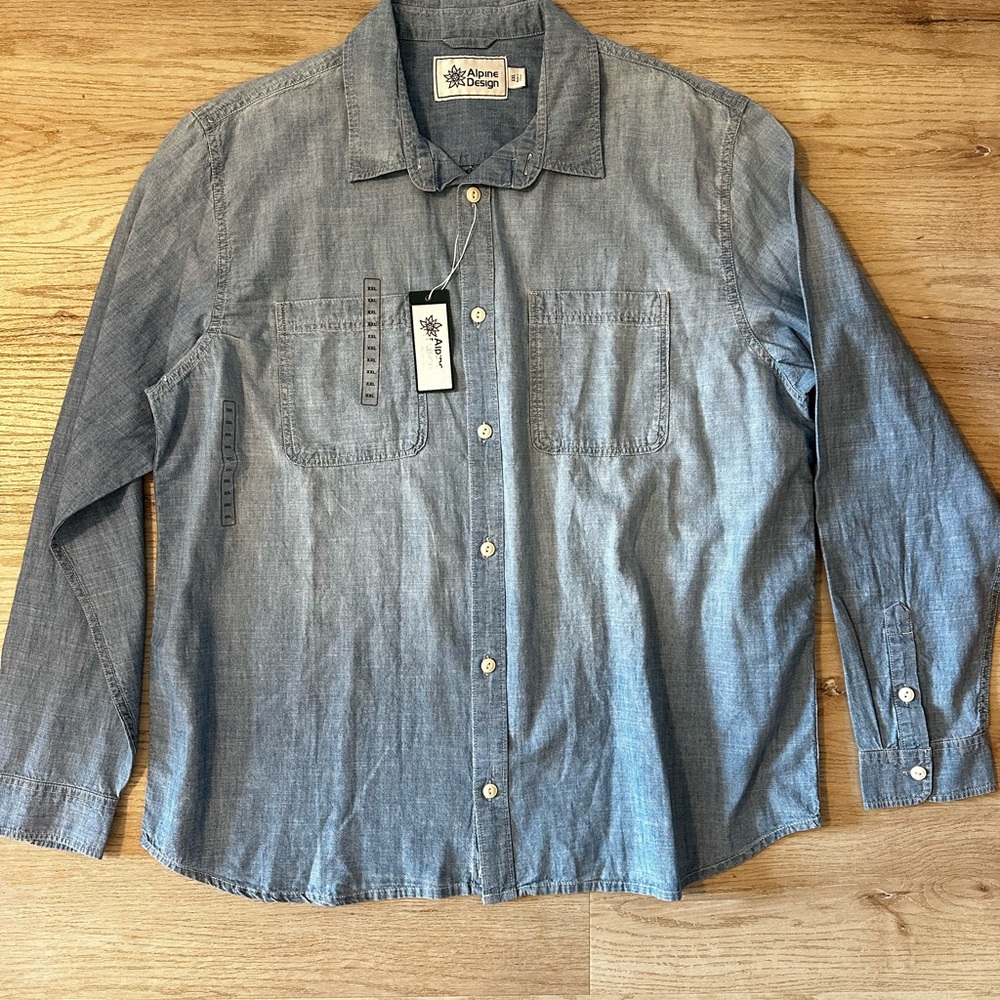Alpine Design Men's Chambray Shirt Light Blue Denim Size XXL